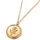 N1404 Gold Rose Imprinted Token Necklace with FREE Earrings