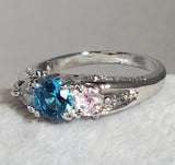 R665 Silver Blue Gem Crystal Heart Rhinestone Ring - Iris Fashion Jewelry
