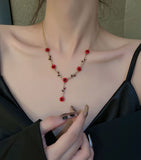 N268 Gold Red Rose Necklace with FREE Earrings - Iris Fashion Jewelry