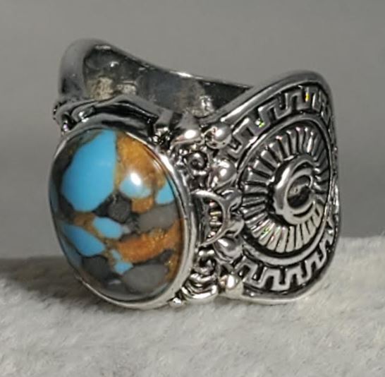 R709 Silver Turquoise Gem Ring - Iris Fashion Jewelry