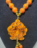N2012 Black Bead Orange Koi Fish Decorated Glass Long Necklace With Free Earrings - Iris Fashion Jewelry