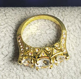 R620 Gold Triple Gemstone Rhinestone Ring - Iris Fashion Jewelry
