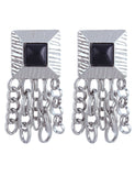 E1892 Silver Square Chain Tassel Earrings - Iris Fashion Jewelry