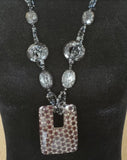 N2057 Black Bead Brown Glitter Decorated Acrylic Rectangle Long Necklace With Free Earrings - Iris Fashion Jewelry