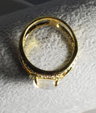 R202 Gold Opal Gem Rhinestone Ring - Iris Fashion Jewelry
