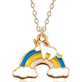 L91 Gold Baked Enamel Rainbow & Unicorn Necklace FREE Earrings