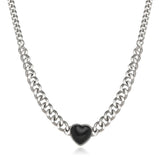 N1262 Silver Black Heart Chain Link Necklace with FREE Earrings - Iris Fashion Jewelry