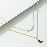N135 Gold Red Hot Pepper Rhinestone Layered Necklace with FREE Earrings - Iris Fashion Jewelry