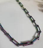 N1581 Iridescent Thin Chain Link Necklace with FREE Earrings - Iris Fashion Jewelry