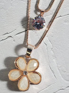 AZ469 Rose Gold Ivory Gemstone Flower Necklace with FREE EARRINGS