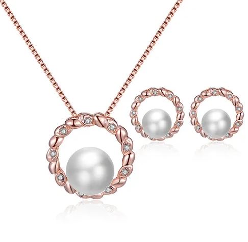 N411 Rose Gold Circle with Pearl Necklace with FREE Earrings - Iris Fashion Jewelry