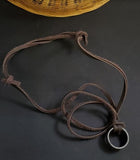 AZ350 Silver Ring on Leather Cord Necklace with FREE EARRINGS