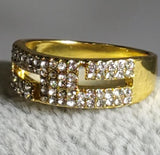R622 Gold Rhinestone Cutout Band Ring - Iris Fashion Jewelry