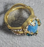 R653 Gold Blue Opalescent Gem Rhinestone Ring - Iris Fashion Jewelry