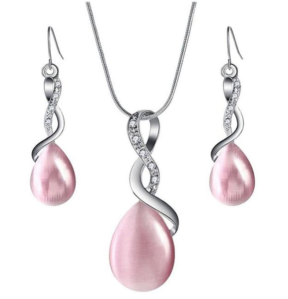 N116 Silver Pink Moonstone Necklace with FREE Earrings - Iris Fashion Jewelry