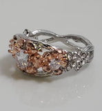 R722 Silver Rose Gold Flower Gemstone Ring - Iris Fashion Jewelry