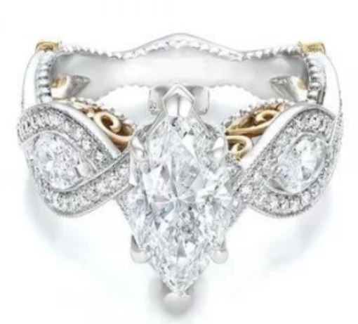 R332 Silver Multi Rhinestone Gold Accent Ring - Iris Fashion Jewelry