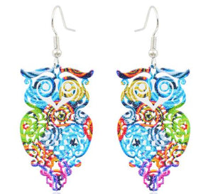 E896 Metal Colorful Owl Earrings