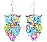 E896 Metal Colorful Owl Earrings