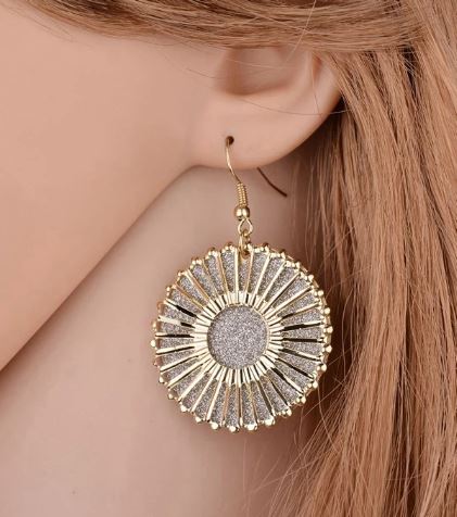 E53 Gold Silver Glitter Metal Circle Earrings