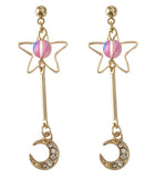 E1861 Gold Star & Moon Pink Bead Earrings - Iris Fashion Jewelry