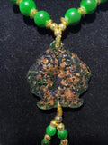 N2011 Black Bead Green Koi Fish Decorated Glass Long Necklace With Free Earrings - Iris Fashion Jewelry