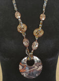 N2062 Brown Bead Glitter Circle Acrylic Long Necklace With Free Earrings - Iris Fashion Jewelry