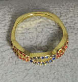 R660 Gold Blue & Red Rhinestone Ring - Iris Fashion Jewelry