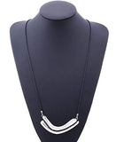 AZ107 Silver Art Deco Long Leather Cord Necklace with FREE EARRINGS