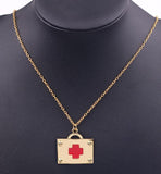 N829 Gold Medical Bag First Aid Necklace with FREE EARRINGS