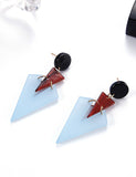 E1841 Silver Acrylic Brown Gray Triangle Design Earrings - Iris Fashion Jewelry