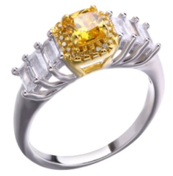 R55 Silver Gold Accent Yellow Square Gem Ring - Iris Fashion Jewelry