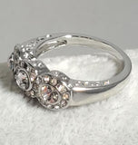 R684 Silver Triple Gem Rhinestone Ring - Iris Fashion Jewelry