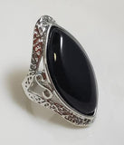 R253 Silver Black Gem Ring - Iris Fashion Jewelry