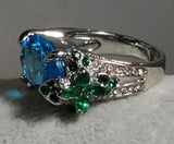 R651 Silver Blue Oval Gemstone Rhinestone Ring - Iris Fashion Jewelry