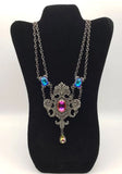 AZ126 Large Silver Iridescent Multi Color Gem Necklace with FREE Earrings