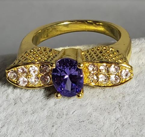 R695 Gold Purple Gemstone Rhinestone Ring - Iris Fashion Jewelry