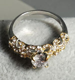 R209 Silver Gold Accent Rhinestone Ring - Iris Fashion Jewelry