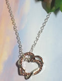N504 Silver Intertwined Hearts Pink Rhinestone Necklace with FREE EARRINGS - Iris Fashion Jewelry