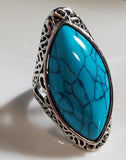 R58 Silver Turquoise Crackle Stone Ring - Iris Fashion Jewelry