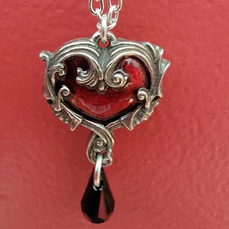 AZ161 Silver Red Heart Skull Necklace with FREE EARRINGS