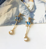 E1862 Gold Star & Moon Blue Bead Earrings - Iris Fashion Jewelry