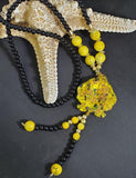 N708 Yellow Bead Glass Koi Fish Long Necklace With Free Earrings