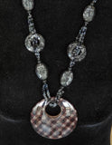 N2058 Black Bead Brown Glitter Decorated Acrylic Circle Long Necklace With Free Earrings - Iris Fashion Jewelry