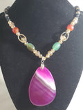 N2193 Black Bead Fuchsia Glass Pendant Necklace with Free Earrings - Iris Fashion Jewelry