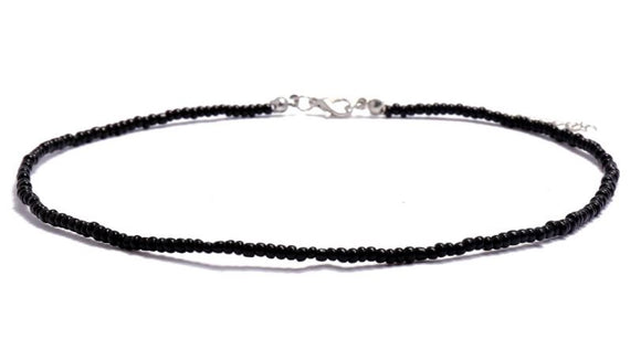 N1237 Silver Black Seed Bead Choker Necklace with FREE Earrings - Iris Fashion Jewelry