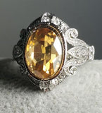 R301 Silver Champagne Gemstone Ornate Rhinestone Ring - Iris Fashion Jewelry