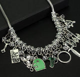 AZ892 Silver 21 Charm Snake Chain Necklace with Free Earrings SUPER VALUE!