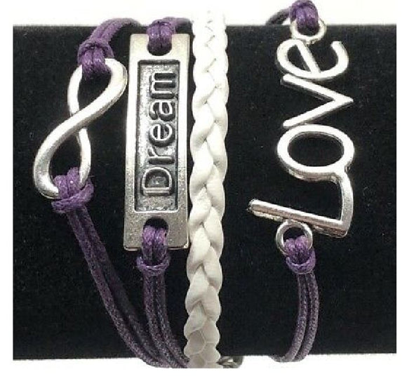 B870 Purple & White Love Dream Infinity Leather Layer Bracelet