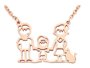 AZ445 Rose Gold Boy & Cat Family Necklace with FREE EARRINGS